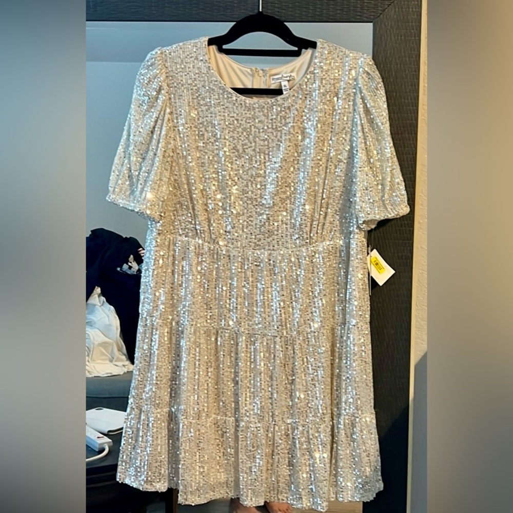 Babydoll sequence dress XL NWT, sleeves, zipper in back, slip under dress.